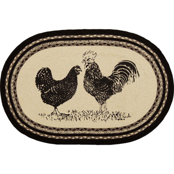 Farmhouse POULTRY Jute Braided Oval Throw Rug - Picture 1 of 3